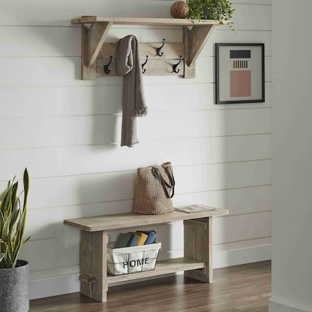 Alaterre Furniture Castleton Mango Wood 40"W Bench and Coat Hook with Shelf AWTR032927